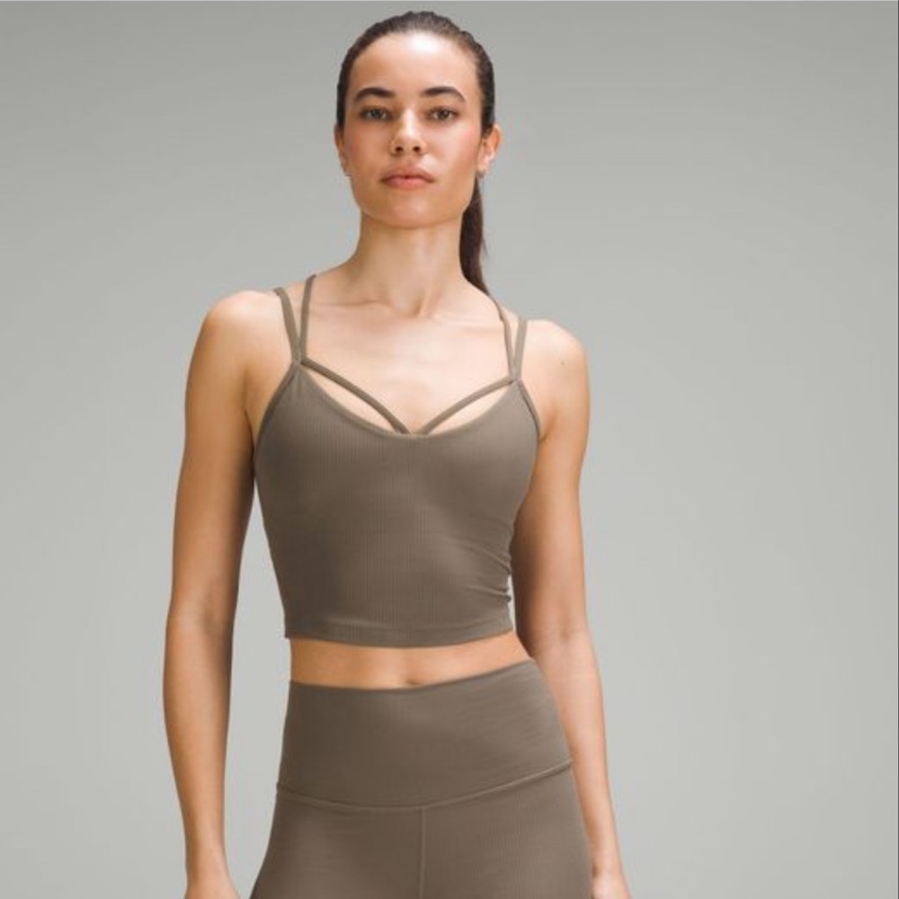 Lululemon Strappy Ribbed Crop Tank Olive Green Size 6 Built-In Bra Yoga Pilates✨